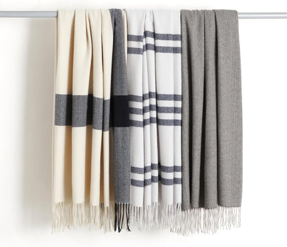 Amazon Basics Room Decor Throw Blanket, Lightweight and Cozy in Polyester, Ivory With Blue Cross-check Pattern, 50"x 60"