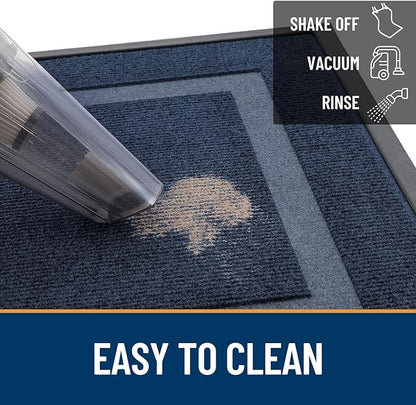 OLANLY Front Door Mat Indoor Outdoor Entrance, Waterproof All-Season, All-Weather Doormat, Sturdy Natural Rubber, Fade Resistant, Low Profile, Easy Clean Patio Porch Entryway Mat, 47x32, Blue
