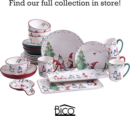 Bico Christmas Gnomes Cereal Bowls Set of 4, 29 oz Deep Ceramic Soup Bowls for Cereal, Salad, Noodles, Kitchen, Microwave and Dishwasher Safe, Gift for Housewarming and Christmas