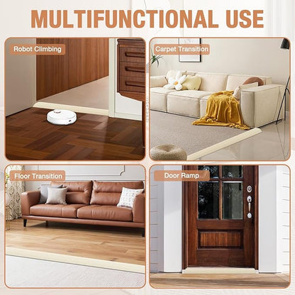 Floor Transition Strip Self Adhesive Vinyl Door Threshold for Doorways Carpet Edging Trim Overlap Edge Reducer for Laminate Floor, Carpet, Tile (Beige Wood Grain, 3/5" to 4/5", 10Ft)
