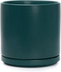 D'vine Dev 10 Inch Ceramic Planter Pot with Drainage Hole and Saucer, Indoor Cylinder Round Planter Pot, Teal, 94-O-E-9
