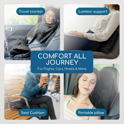 Resty 65"x40" Traveling Airplane Blanket, Onyx Black – Lightweight, Velvety Soft Blanket That Becomes a Travel Pillow – Must-Have Comfort for Planes & Road Trips – Travel Essentials for Women & Men