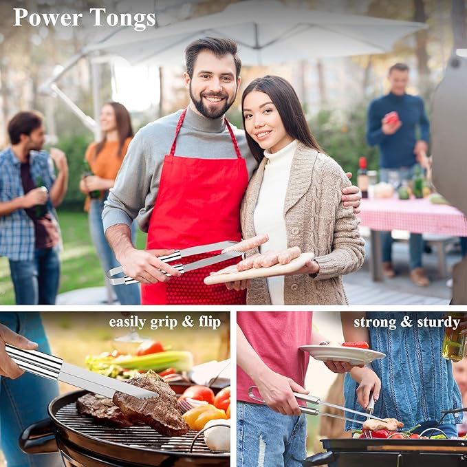 ROMANTICIST 25pcs Extra Thick BBQ Grill Accessories, Fathers Day Grilling Gifts Set for Men Dad, Heavy Duty Grill Tools Utensils Kit with Spatula, Tongs in Aluminum Case for Birthday Silver