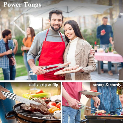 ROMANTICIST 25pcs Extra Thick BBQ Grill Accessories, Fathers Day Grilling Gifts Set for Men Dad, Heavy Duty Grill Tools Utensils Kit with Spatula, Tongs in Aluminum Case for Birthday Silver