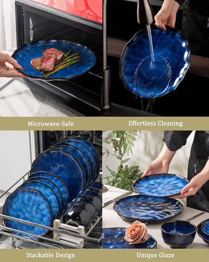 4-piece set, natural active glaze plate and bowl set, microwave and dishwasher