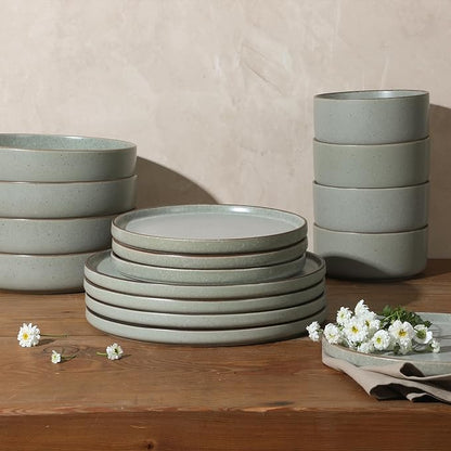 Gibson Elite Gelston Stoneware Matte Reactive Glaze 16 Piece Plates and Bowl