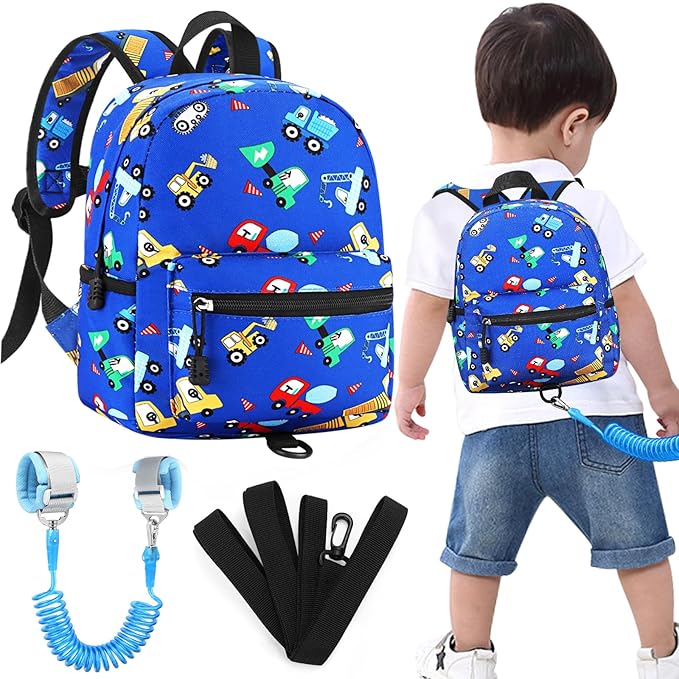 Accmor Toddler Backpack with Leash, Cute Kids Backpacks with Anti Lost Wrist Link, Mini Baby Backpack Leash Walking Harness for Outdoor Travel, Small Excavator Backpack Tether Protector for Boys