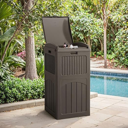 Flamaker 30 Gallon Trash Can, Resin Outdoor Garbage Can with Lid, Waterproof Hideaway Patio Waste Bins for Outside Use (Deep Brown)