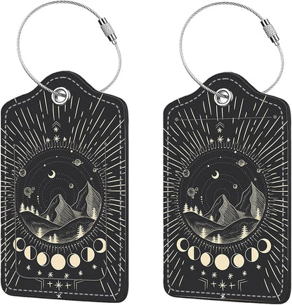 2 Pcs Luggage Tags for Suitcase, Cute Unique PU Leather Travel Bag Tag with Privacy Cover ID Label Address Card and Durable Metal Ring Suitable for Men Women Children Backpack,Mountain Range