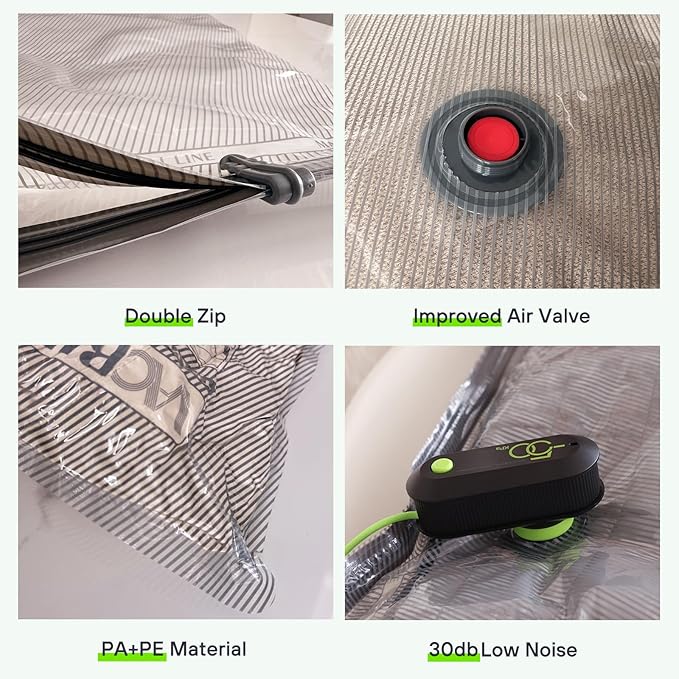 18 Pack Vacuum Bags for Travel with USB Pump, Compression Travel Vacuum Bags for Luggage and Suitcase, Carry-on Size Space Saver Bags for Clothes and Clothing