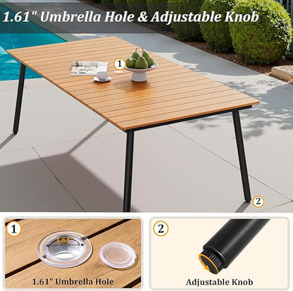 83" Patio Outdoor Dining Table for 6-8, Weather-Resistant Wood-Grain Top