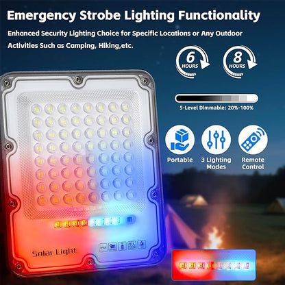 100W Solar Flood Light Outdoor Waterproof, 24000LM 6500K LED Solar Street Light