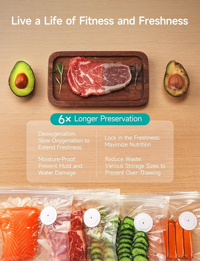 HiCOZY Vacuum Sealer for Food with Visible Water Tank, Powerful Compact Handheld Vacuum Sealer Machine with LED Battery Display, 30 BPA-Free and Reusable Bags, Green
