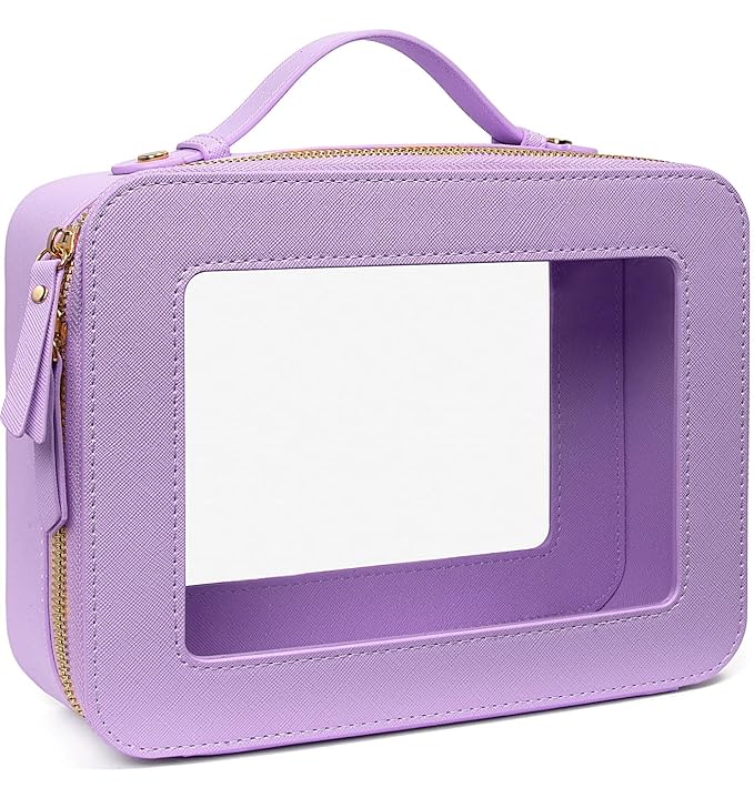 LETGO Clear Makeup Bags Set - TSA Approved Toiletry Bag with Handle Large Opening, Clear Toiletry Bags Case Pouch for Travel Essentials Car Accessories for Women Men (Large-Purple)