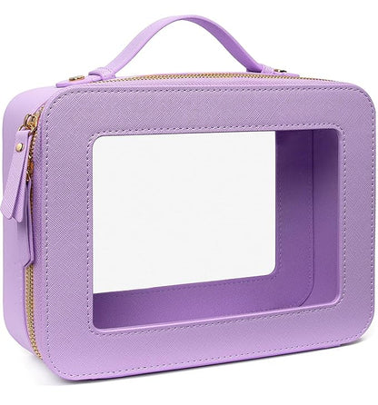 LETGO Clear Makeup Bags Set - TSA Approved Toiletry Bag with Handle Large Opening, Clear Toiletry Bags Case Pouch for Travel Essentials Car Accessories for Women Men (Large-Purple)