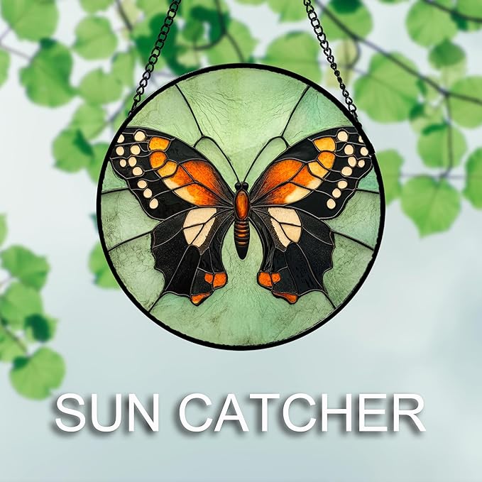 Stained Glass Window Hanging 4 Pcs Set Butterfly Dragonfly Bee Ladybug Large 11.8" - Suncatcher Door Garden Sun Catcher Decor Birthday Mother's Day for Mom Woman Nana Men