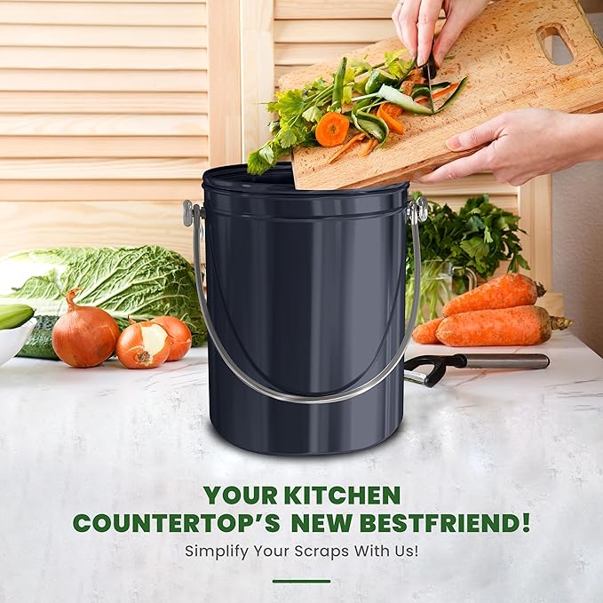 Utopia Kitchen Compost Bin for Kitchen Countertop, 1.3 Gallon Compost Bucket for Kitchen with Lid, Includes 1 Spare Charcoal Filter (Dark Purple)
