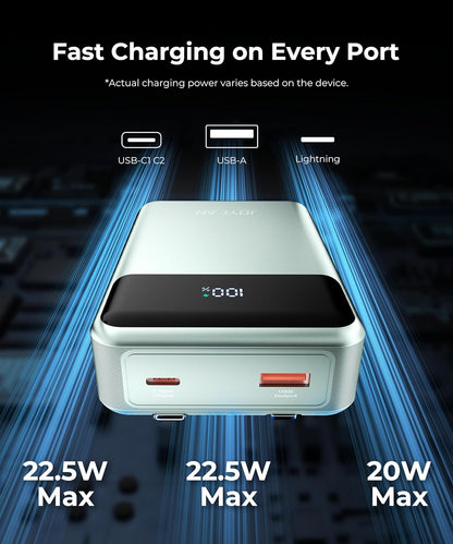 Portable-Charger-Power-Bank Travel Essentials Battery Pack USB C 30000mAh Built in Cable 22.5W Phone Fast Charging Powerbank Compatible with iPhone 16 15 14 13 12 11 iPad Samsung Google (Green)