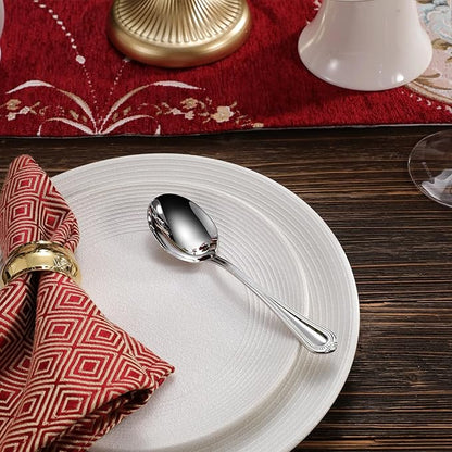 KEAWELL Pearl Edge 4-Piece Premium Spoon Set, 18/10 Stainless Steel, Fine Silverware Spoons with Refined Bead Design, Brightly Polished, Dishwasher Safe (Silver, 6.3" Condiment Spoons)