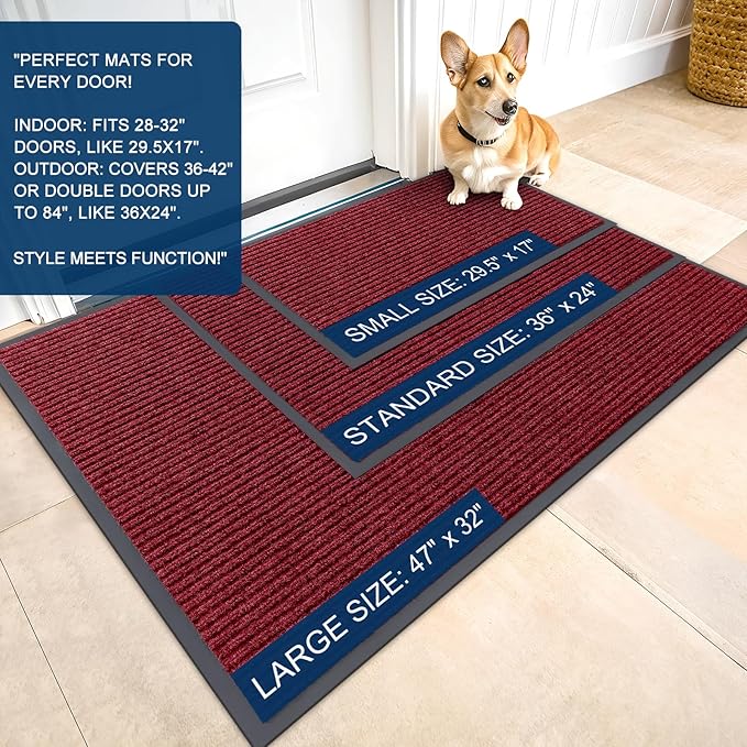 OLANLY Front Door Mat Indoor Outdoor Entrance, Waterproof Heavy Duty Doormat, Fade Resistant, Low Profile, Easy Clean Patio Porch Welcome Floor Mats for Entry, 29.5x17, Wine Red