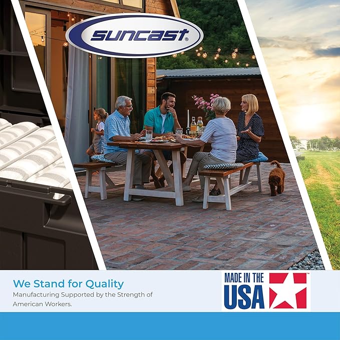 Suncast 33 Gallon Hideaway Trash Can for Patio - Resin Outdoor Trash with Lid - Use in Backyard, Deck, or Patio - Taupe