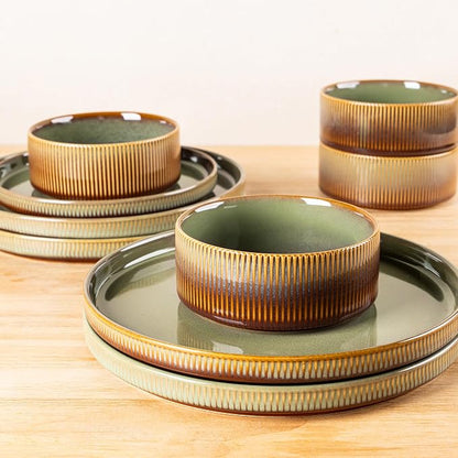 Ceramic Dinnerware Set for 8, 24-Piece Plates and Bowls Set | Lightweight