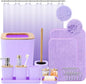24PCS Bathroom Sets with Shower Curtain and Rugs, Purple Bathroom Accessories Set with Trash Can, Soap Dispenser, Toothbrush Holder and Cup, Purple Bathroom Set for Home Decor