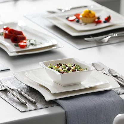 MALACASA Plates and Bowls Sets, 26 Pieces Ivory White Porcelain Dinnerware Sets