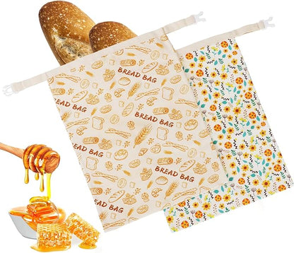 2-Pack Reusable Beeswax Bread Bags - Large 17x13 Inch for Sourdough & Homemade Bread Storage | All-Natural Beeswax Preservation, Eco-Friendly Cotton Food Bags - Easy to Clean & Daily Use