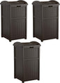 Suncast 3 Pack 33 Gallon Durable Plastic Hideaway Outdoor Garbage Can with Secure Lid & Wicker Design for Home Backyards, Decks, or Patios, Java Brown