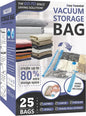 25 Pack Vacuum Storage Bags, Space Saver Vacuum Storage Bags, Vacuum Seal Bags for Clothing, Clothes, Comforters and Blankets, Hand Pump Included