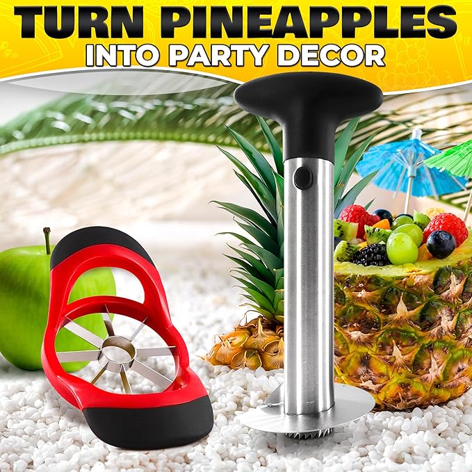 Pineapple Corer and Slicer Tool – Stainless Steel Pineapple Peeler Tool with Reinforced Thick Blade for Effortless Slicing – Core Remover and Cutter for Diced Fresh Rings, Black Handle, Easy to Clean