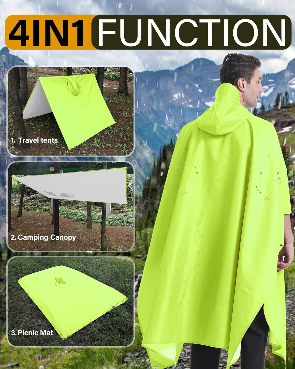 iCreek Hooded Rain Poncho with Pocket Waterproof Lightweight Unisex Raincoat Jacket for Hiking, Camping, Outdoor