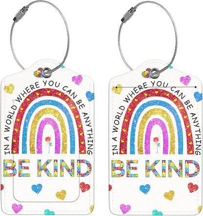 2 Pcs Luggage Tags for Suitcases, PU Leather Cruise Ship Luggage Tags with Privacy Cover Label Address Card and Durable Metal Ring Suitable for Men Women Handbags Backpacks Schoolbag,Rainbow