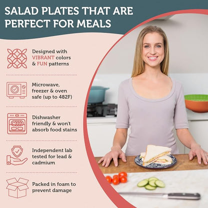 Salad Plates - Small Plate for Serving Appetizer, Sandwich - Microwavable -