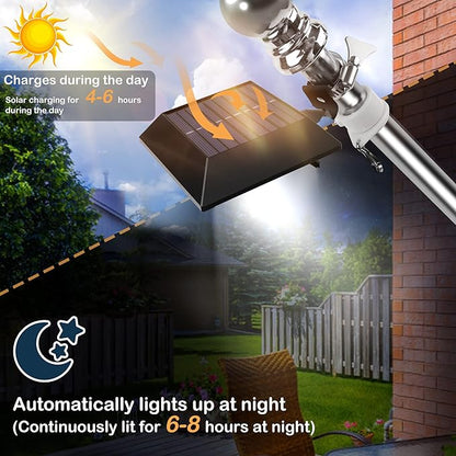 Solar Flag Pole Light, Bright White 6000k Flagpole Light Upgrade Solar Powered