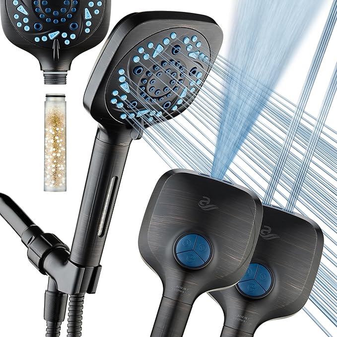 AquaCare High Pressure 10 Spray Mode Filtered Showerhead - Handheld Shower Head Filters Chlorine to Heal Dry Skin, Revive Hair - Dual Power Wash Cleans Tub, Tile, Pets - Hard Water Softener, ORB