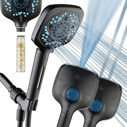 AquaCare High Pressure 10 Spray Mode Filtered Showerhead - Handheld Shower Head Filters Chlorine to Heal Dry Skin, Revive Hair - Dual Power Wash Cleans Tub, Tile, Pets - Hard Water Softener, ORB