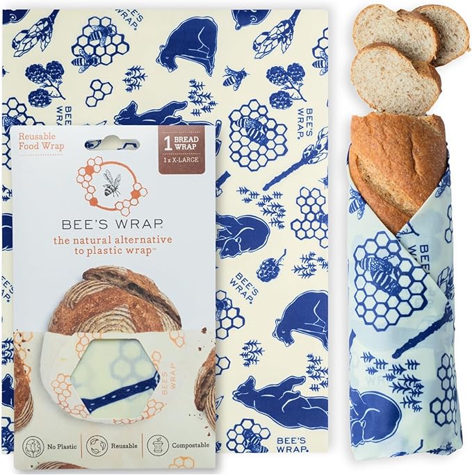Bee's Wrap Beeswax Wraps for Food - Bread Wrap - Made in USA Reusable Bread Storage Bags - Organic & Eco-Friendly Alternative to Aluminum Foil, Sourdough Bags & Plastic Wrap, Bees + Bears