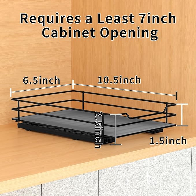 Pull Out Spice Rack Organizer for Cabinet, Heavy Duty Slide Out Spice Rack Organizer for Kitchen Cabinets and Pantry, Fits Spices, Sauces, Canned Food (6.5''Wx10.5''Dx2.5''H)
