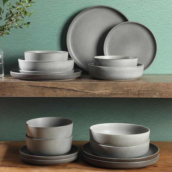 Gibson Elite Pasco 16 Piece Plates and Bowls Double Bowl Reactive Glaze Dishes