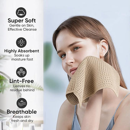 Microfiber Waffle Face Towels, 4 Pieces, Soft, Absorbent, Fast Drying, Lint Free (Beige)