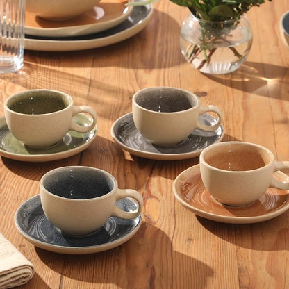 Gibson Elite Manila Bay 8-Piece Stoneware 5 oz Cup and Saucer Set, Reactive