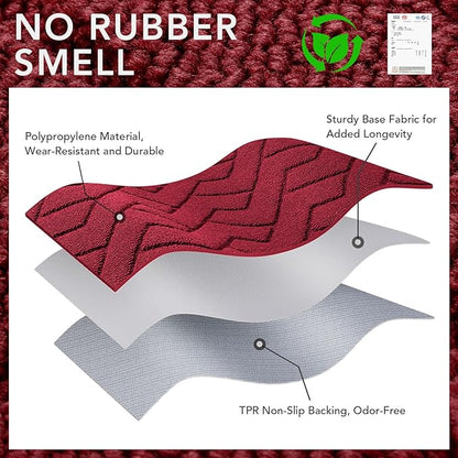 hicorfe Indoor Doormat,Front Back Door Mat Rubber Backing Non Slip Door Mats 20"x48" Absorbent Resist Dirt Entrance Doormat Inside Floor Mats for Entryway Washable Low-Profile（Red）