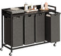 Laundry Hamper with Shelf, Laundry Basket 4 Section, Laundry Sorter with Pull-Out Removable Large Bags and Movable Wheels, Metal Frame, 4 x 15.87 Gallons (60L), Black and Gray PF07XLB