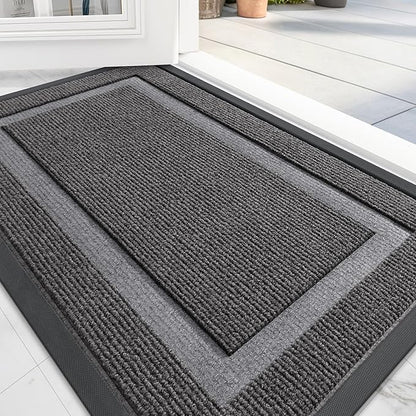 OLANLY Front Door Mat Indoor Outdoor Entrance, Waterproof All-Season, All-Weather Doormat, Sturdy Natural Rubber, Fade Resistant, Low Profile, Easy Clean Patio Porch Entryway Mat, 59x35, Dark Grey