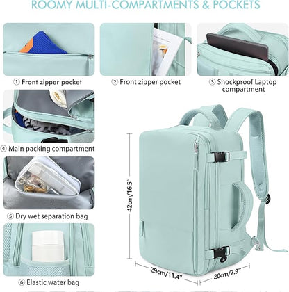 Beraliy Travel Backpack for Women, Airline Approved Bag, 16 inch Laptop Waterproof Hiking Backpack, Casual College Daypack, Weekender Bag, Mint Green