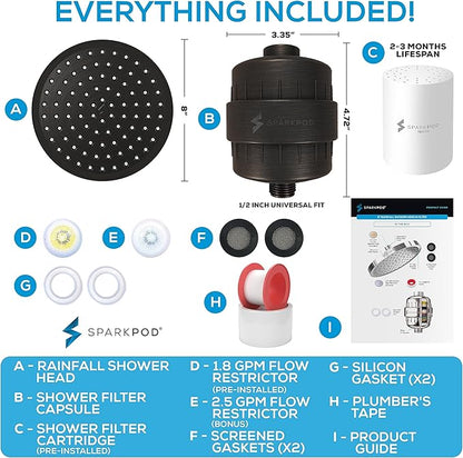 SparkPod Luxury Filtered Shower Head Set 23 Stage Shower Filter - Reduces Chlorine and Heavy Metals - High Pressure Showerhead Filter (8" Round, Vintage Oil-Rubbed Bronze)