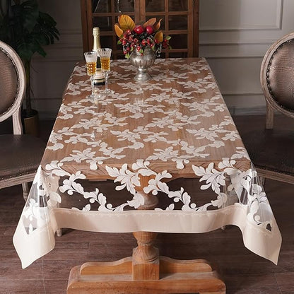 Waterproof Clear Table Cover Protector Vinyl Rectangle Table Cloth Oil Spill Proof Wipe Clean Plastic Tablecloths for Dining Tables (Scroll Grass, 60 x 104 Inches)