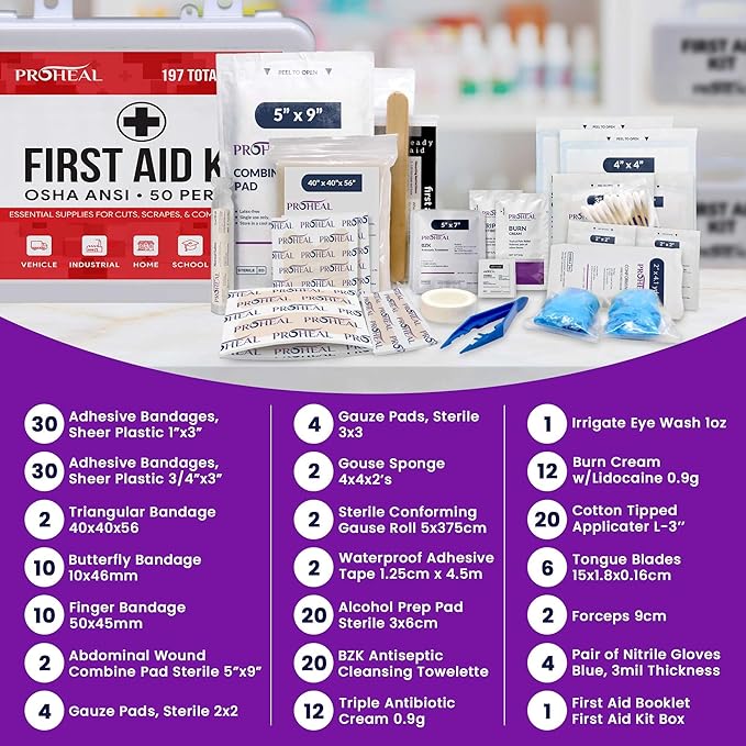 50 Person OSHA Compliant First Aid Kit for Businesses, Vehicles, Trucks, Construction Site - Type III, ANSI Class A Emergency Kit - 197 Piece Essential First Aid Supplies